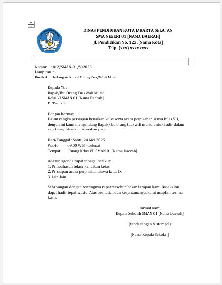 Cara Membuat Surat Undangan Rapat Orang Tua Siswa/Wali + Contoh Lengkap