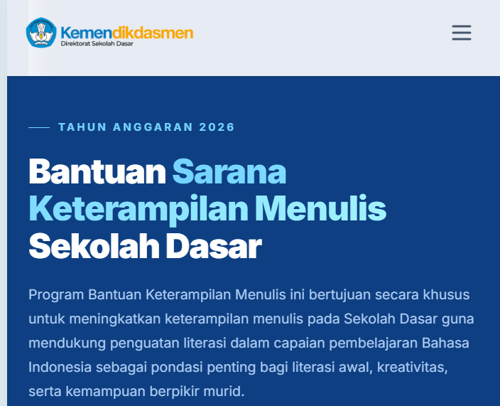 Cara Pengisian Bantuan Sarana Keterampilan Menulis SD 2026 Melalui SiMenulis
