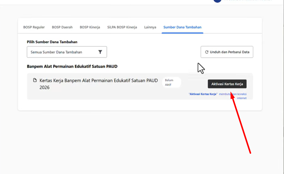 Cara Aktivasi Kertas Kerja Banpem APE PAUD di ARKAS 4.3.0 Terbaru