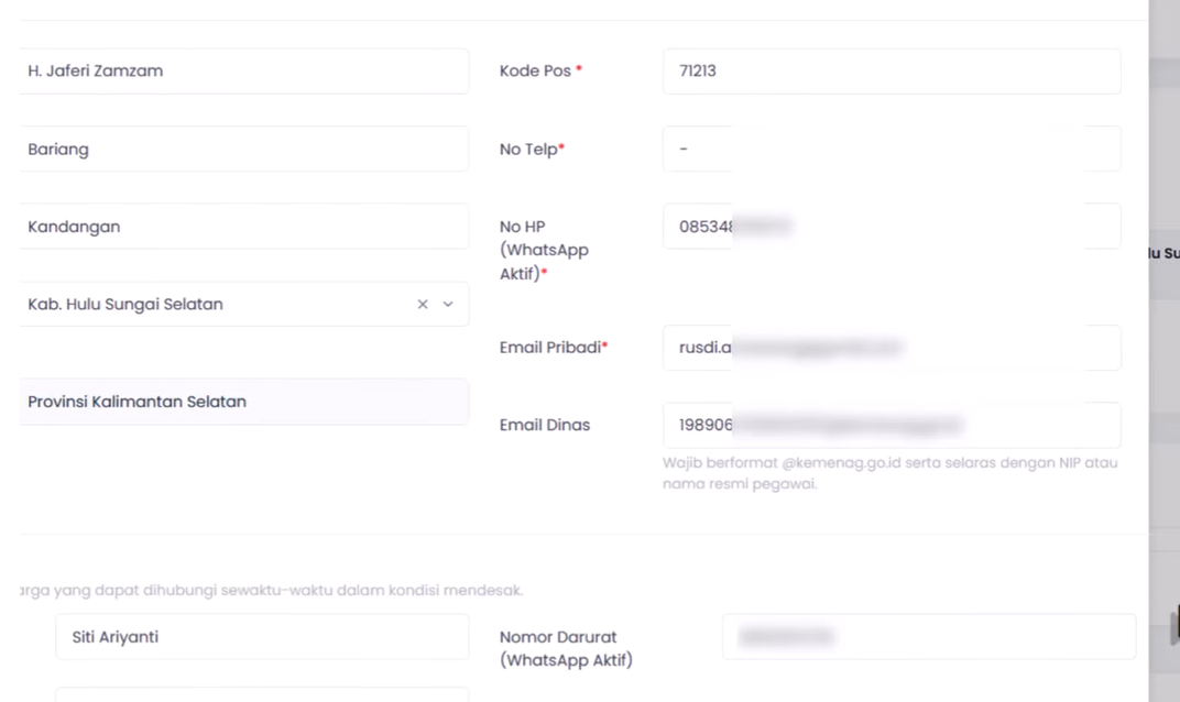 Cara Update Kontak WA dan Email di Simpeg 5 Kemenag untuk Persiapan OTP MFA 2026