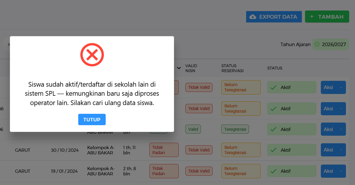 Cara Mengatasi Notifikasi Siswa Terdaftar di Sekolah Lain pada EMIS 4.0 Saat Reservasi Verval Pd